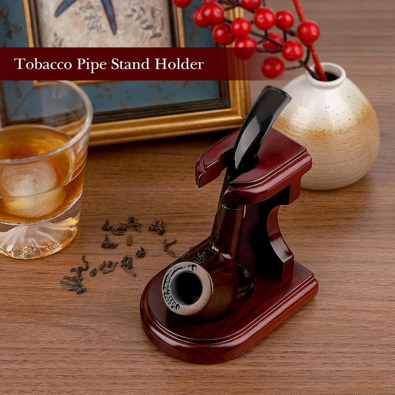 Linkidea Wooden Tobacco Pipe Stand Holder Rack, Compatible with Most Smoking Pipes, Portable Pipe Display Organizer, Pipe Holder for Smoking Accessories (Red) - Image 4